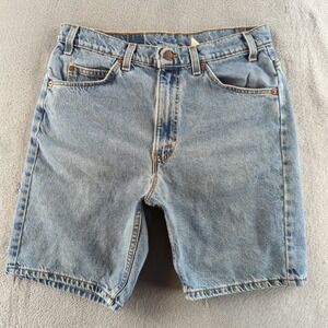 Vintage 90s Levis Jean Shorts Orange Tab 34 (Fits 30) Blue Light Wash Faded 505